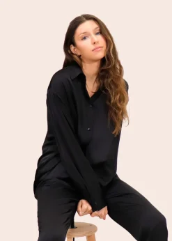 New RD Style Penelope Satin Blouse-Black|