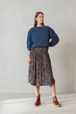 Online Indi & Cold Pleated Floral Skirt|