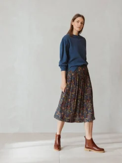 Online Indi & Cold Pleated Floral Skirt|
