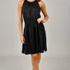 Discount RD Style Rachelle Smocked Waist Satin Dress-Black|