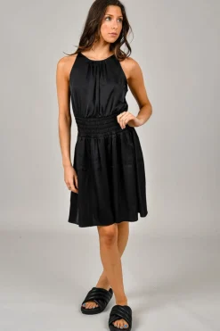 Discount RD Style Rachelle Smocked Waist Satin Dress-Black|