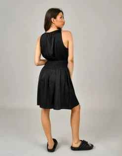 Discount RD Style Rachelle Smocked Waist Satin Dress-Black|