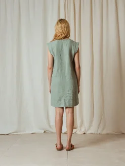 Best Indi & Cold Retro Linen Dress-Aloe|