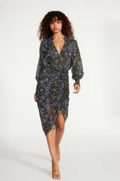Clearance BB Dakota by Steve Madden Romany Floral Long Sleeve Dress-Black Multi|