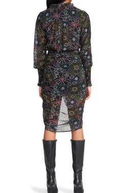 Clearance BB Dakota by Steve Madden Romany Floral Long Sleeve Dress-Black Multi|