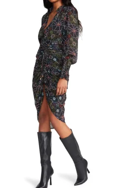 Clearance BB Dakota by Steve Madden Romany Floral Long Sleeve Dress-Black Multi|