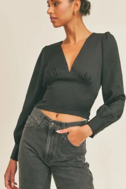 Discount Sage The Label Roxbury V-Neck Top-Black|Stl