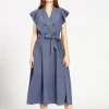 Hot The Korner Ruffle Midi Dress-Blue|