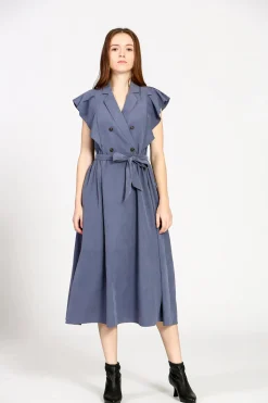 Hot The Korner Ruffle Midi Dress-Blue|