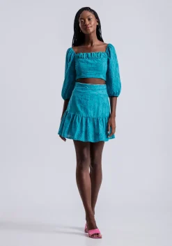 Online Lez a Lez Ruffled Eyelet Skirt-Azul Henna|