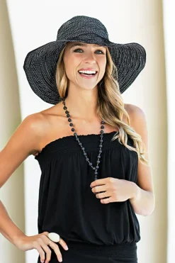 New Wallaroo Scrunchie Sun Hat-Black/White Dot|