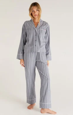 Hot Z Supply Sleep All Day Stripe Pj Set-Chambray Blue|