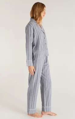 Hot Z Supply Sleep All Day Stripe Pj Set-Chambray Blue|