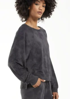 New Z Supply Sleep Over Tie-Dye Sweatshirt-Washed Black|