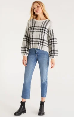 New Z Supply Solange Plaid Sweater-Oat|