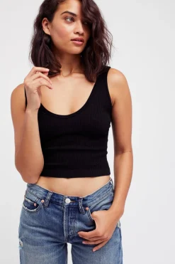 New Free People Solid Rib Brami-Black|