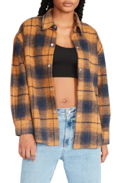 Outlet BB Dakota by Steve Madden Sophia Plaid Shacket-Peacoat Navy|