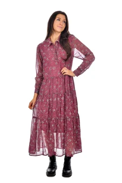 Online RD Style Sophia Printed Georgette Tiered Dress-Sangria|