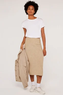 Apricot Stone Ribbed Knit Skirt|