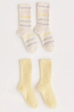Sale Z Supply Stripe Plush Socks 2 Pack-Bone And Yellow|