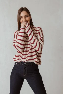 Outlet Indi & Cold Stripe Sweater-Ecru|