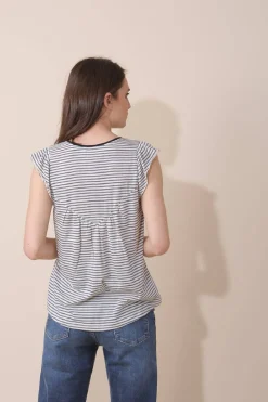 Outlet Indi & Cold Stripe V-Neck T-Shirt|