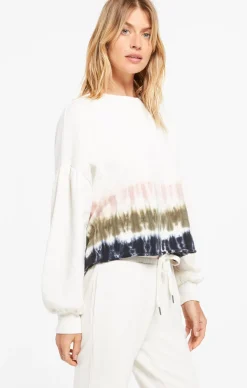 Clearance Z Supply Tempest Stripe Tie-Dye Fleece Pullover-Bone|