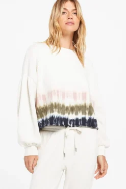 Best Z Supply Tempest Stripe Tie-Dye Fleece Pullover-Bone|