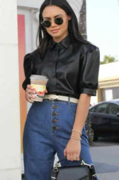 Sale BB Dakota The More You Faux Vegan Leather Puff Sleeve Shirt|