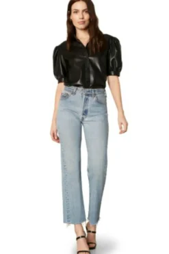 Sale BB Dakota The More You Faux Vegan Leather Puff Sleeve Shirt|