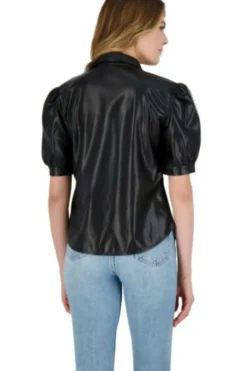 Sale BB Dakota The More You Faux Vegan Leather Puff Sleeve Shirt|