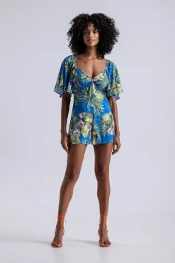 Lez a Lez Tropical Romper With Wide Sleeves|