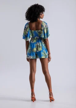 Lez a Lez Tropical Romper With Wide Sleeves|
