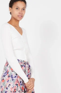 Hot The Korner V-Neck Rib Cardigan-White|