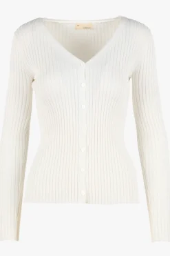 Hot The Korner V-Neck Rib Cardigan-White|