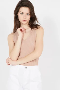 Sale The Korner V-Neck Rib Tank Top-Beige|