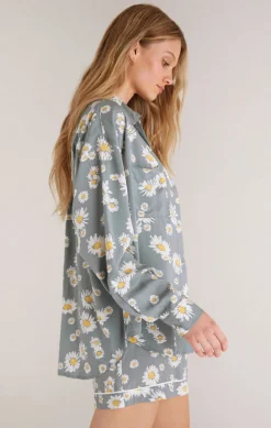 New Z Supply Wanderer Daisy Shirt-Sage Ash|