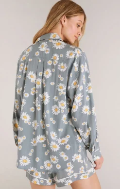 New Z Supply Wanderer Daisy Shirt-Sage Ash|