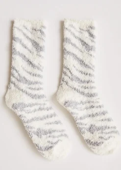 Hot Z Supply Zebra Plush Socks-Bone|